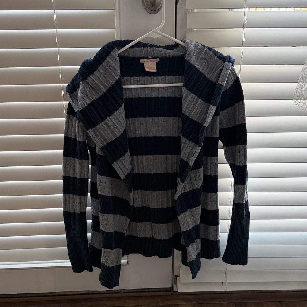 Sweet Romeo Navy and Gray Striped Cardigan